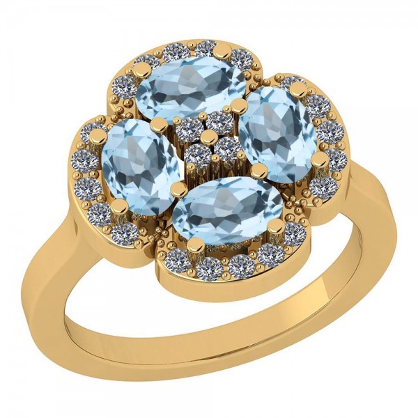 Certified 1.64 Ctw Blue Topaz And Diamond I1/I2 Vintage Style Wedding/Anniversary Ring 14K Gold