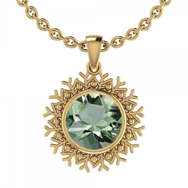 Certified 2.00 Ctw Green Amethyst Pendant Necklace 14K Gold