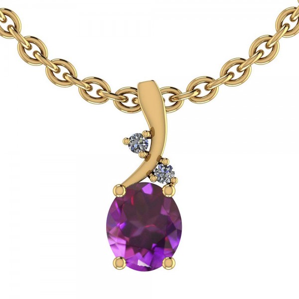 Certified 1.07 Ctw Amethyst And Diamond I1/I2 14K Yellow Gold Pendant Necklace
