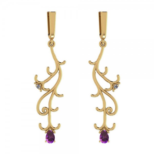 Certified 0.52 Ctw Amethyst And Diamond I1/I2 Lever Lock Earrings 14K Gold