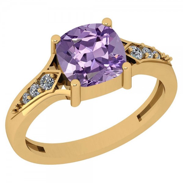 Certified 1.12 Ctw Amethyst And Diamond SI2/I1 14K Yellow Gold Ring