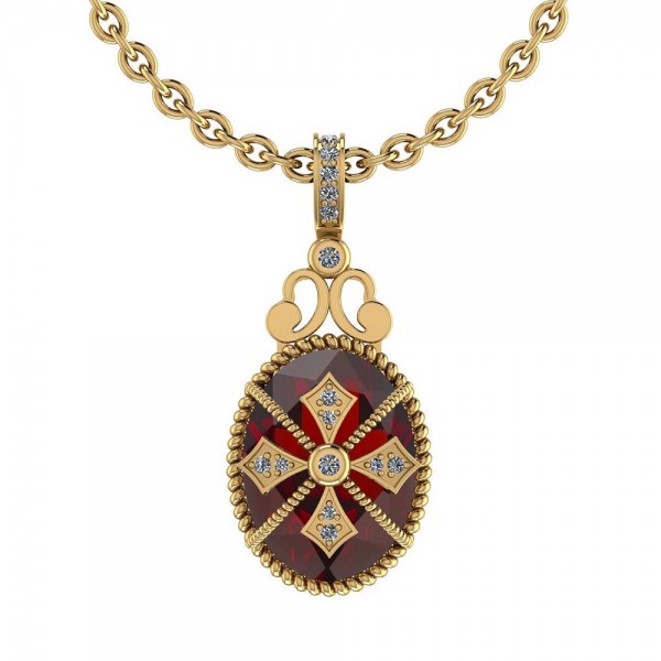 Certified 8.13 Ctw Garnet And Diamond SI2/I1 14K Yellow Gold Pendant Necklace
