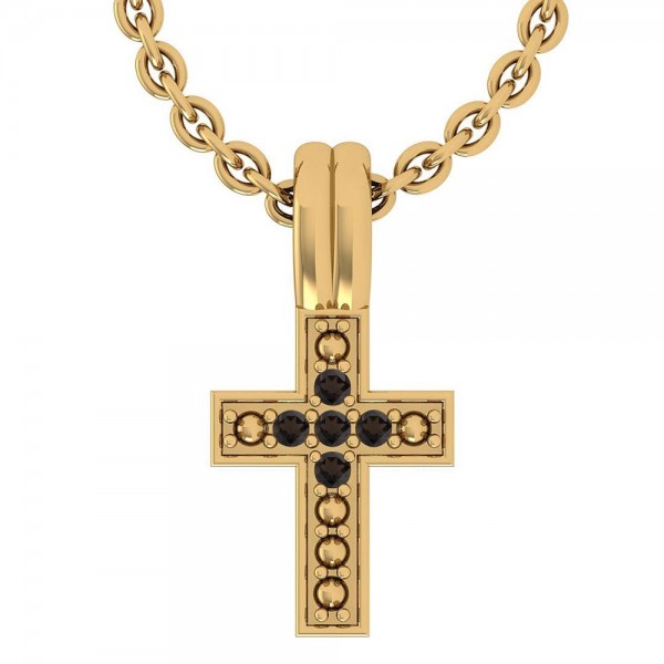 Certified 0.05 Ctw Smoky Quartz Holy Cross Pendant Necklace 14K Gold