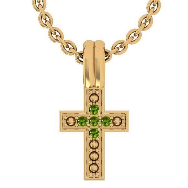 Certified 0.05 Ctw Peridot Holy Cross Pendant Neck...