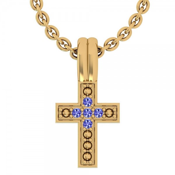 Certified 0.05 Ctw Tanzanite Holy Cross Pendant Ne...