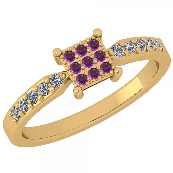 Certified 0.23 Ctw Amethyst And Diamond SI2/I1 14K Yellow Gold Ring