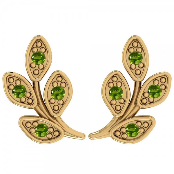 Certified 0.08 Ctw Peridot Stud Earrings 14K Yello...