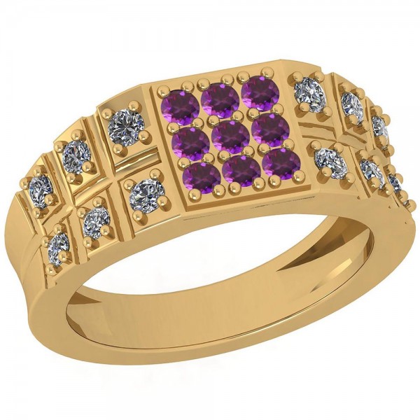 Certified 0.73 Ctw Amethyst And Diamond SI2/I1 14K Yellow Gold Ring