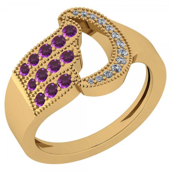 Certified 0.31 Ctw Amethyst And Diamond SI2/I1 14K Yellow Gold Ring